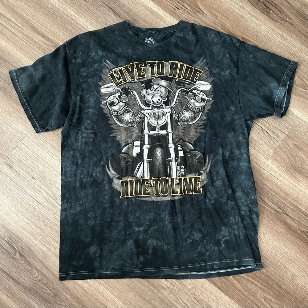 Live Or Ride Popeye The Sailor Man Gray Tie Dye Graphic T-shirt Men Sz XL 46-48
